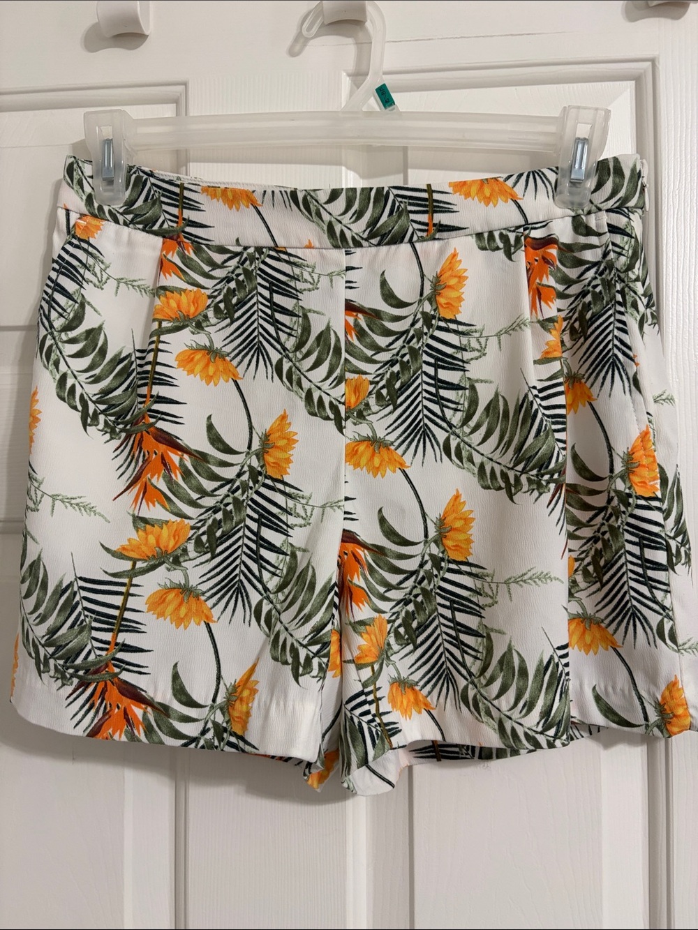 Carolina Belle White Tropical Floral High-Rise Women’s Summer Shorts